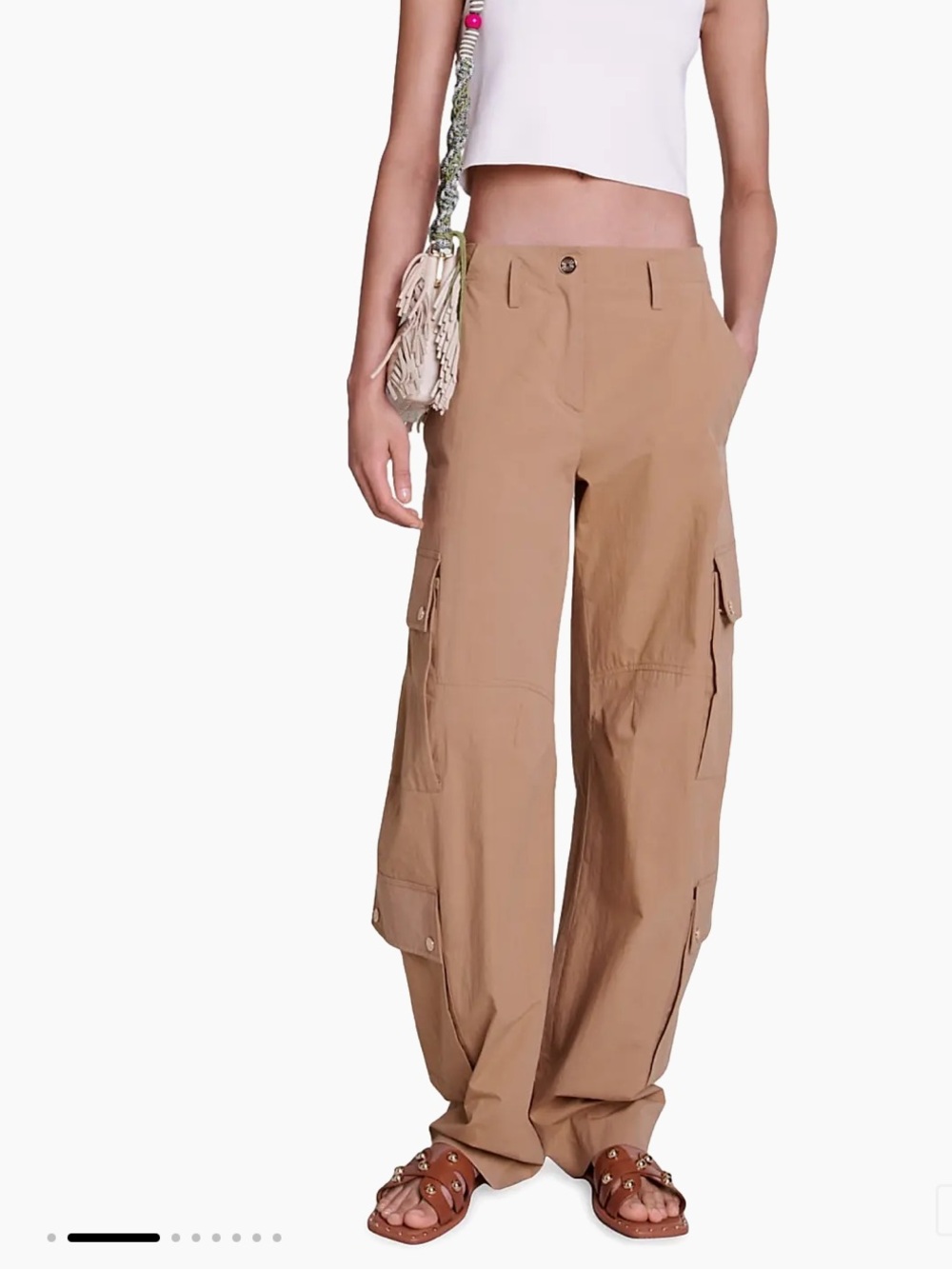 Maje Saks Tan Wide Leg Cargo Trousers 8